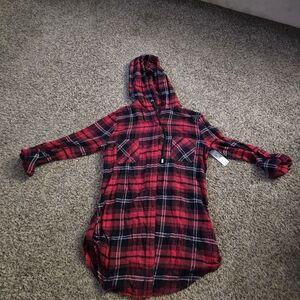 No Boundaries Red and Black Plaid Button Down Shirt